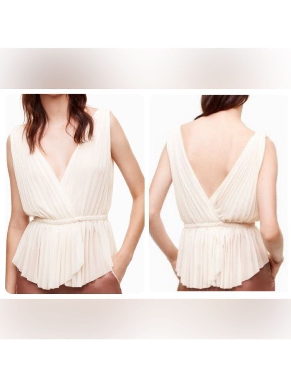 Aritzia Wilfred Leron Pleated Blouse Wrap Style Sleeveless Cream Size Large